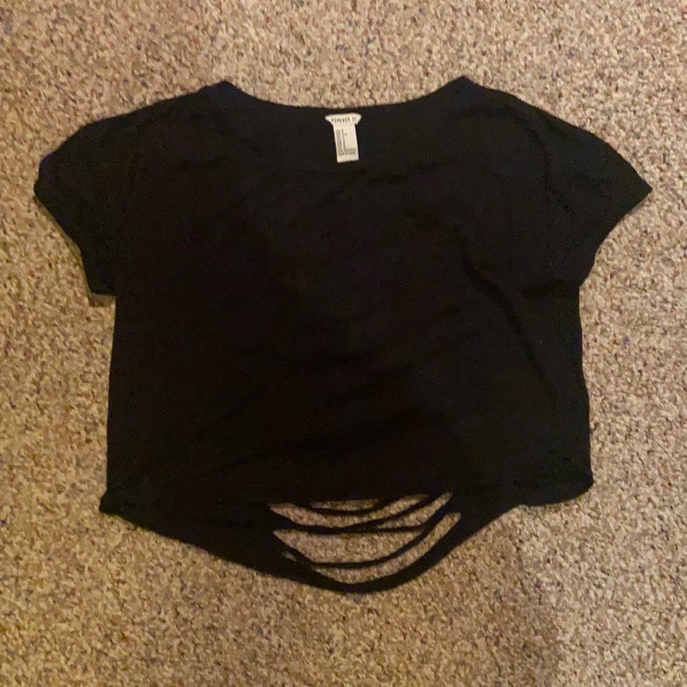 Black cropped tshirt with cutouts on the back